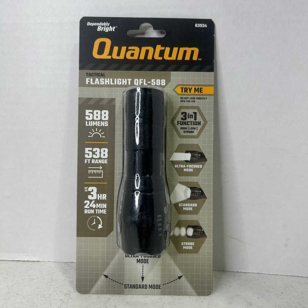 Quantum Tactical Flashlight QFL-588 588 Lumens LED Zoomable Aluminum Black 63934